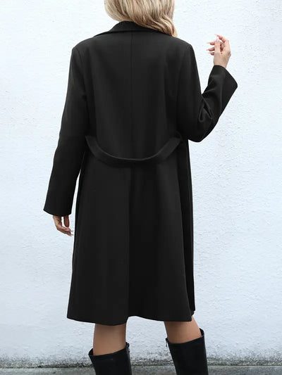Gabardina de poliéster longa e elegante para mulheres com pescoço alto