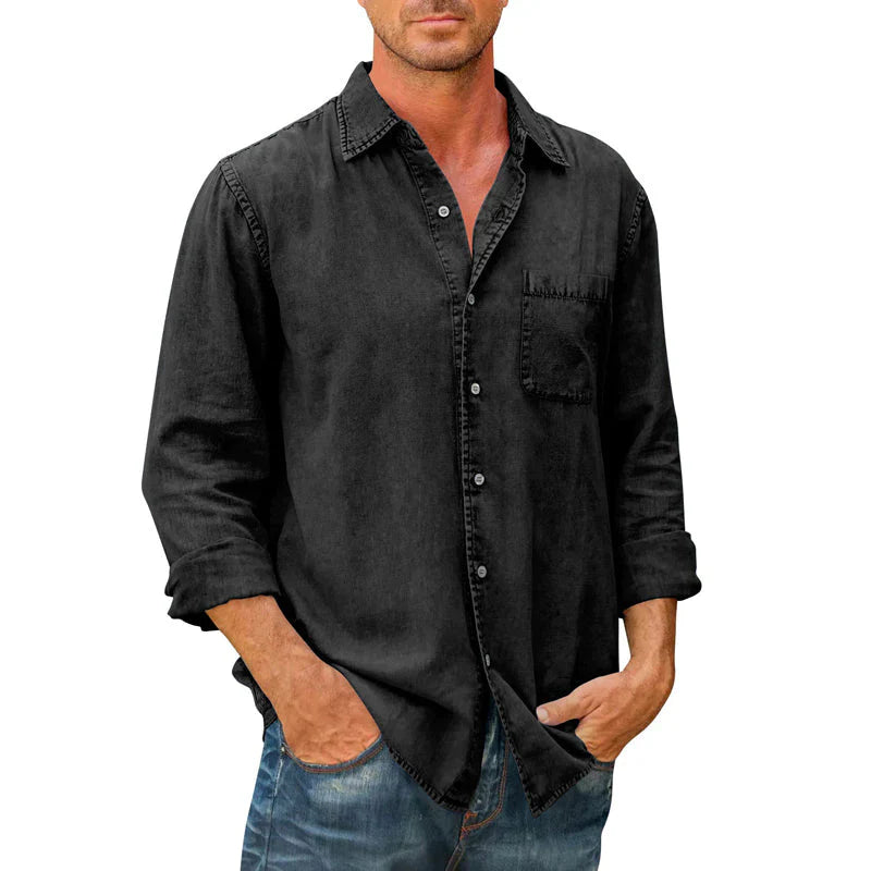 Camisa de cowboy longa -suspensa com botões masculinos