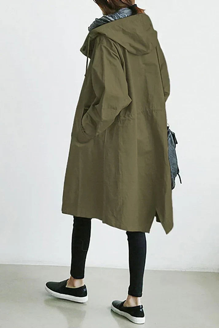Gabardina feminina feminina com capuchón - longo e quente