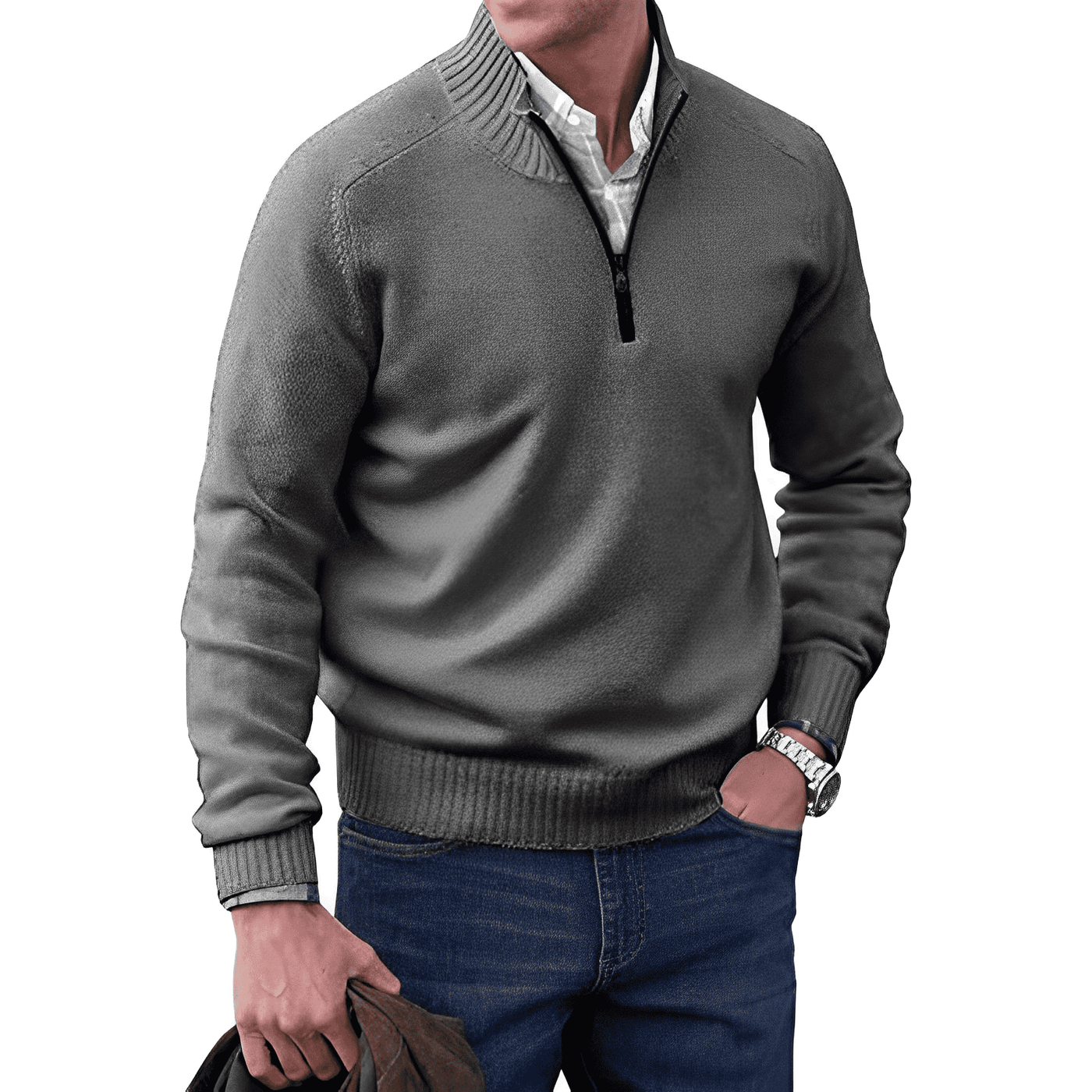 Elegante Jersey de Benoit da Caxemira com zíper
