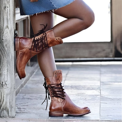 Botas de couro vegano confortáveis ​​com cadarços