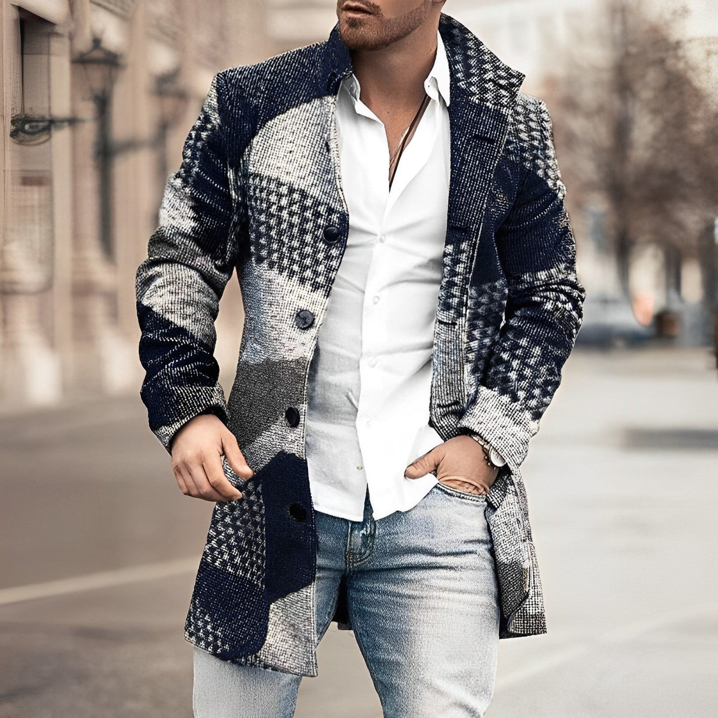 Casaco de lã para homens com botões de moda