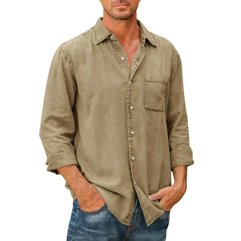 Camisa de cowboy longa -suspensa com botões masculinos