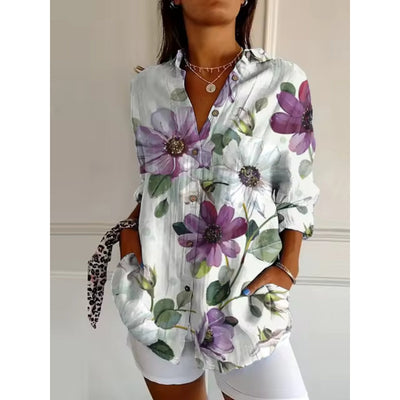 Blusa floral com botões femininos