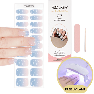 Set of nail gel stickers with UV lamp