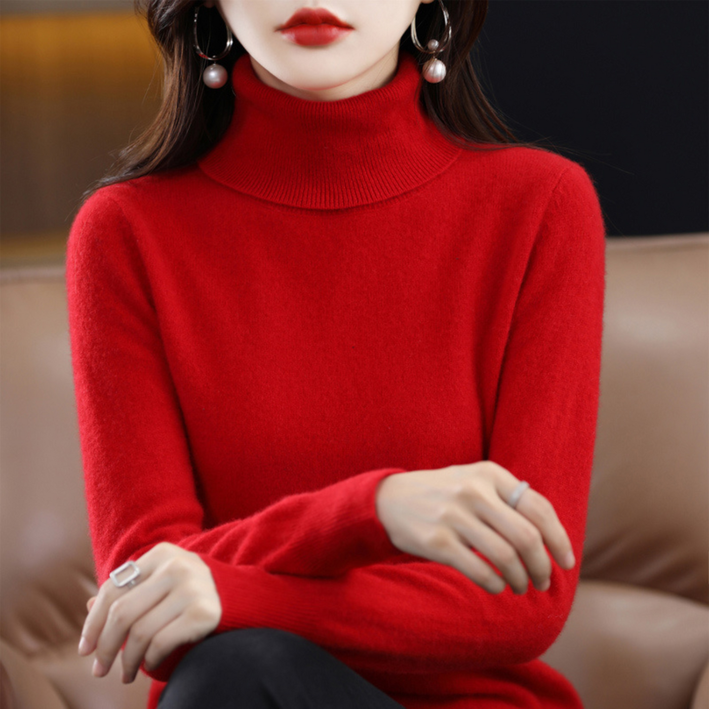 Jersey do pescoço da Caxemira de luxo para mulheres - Elena