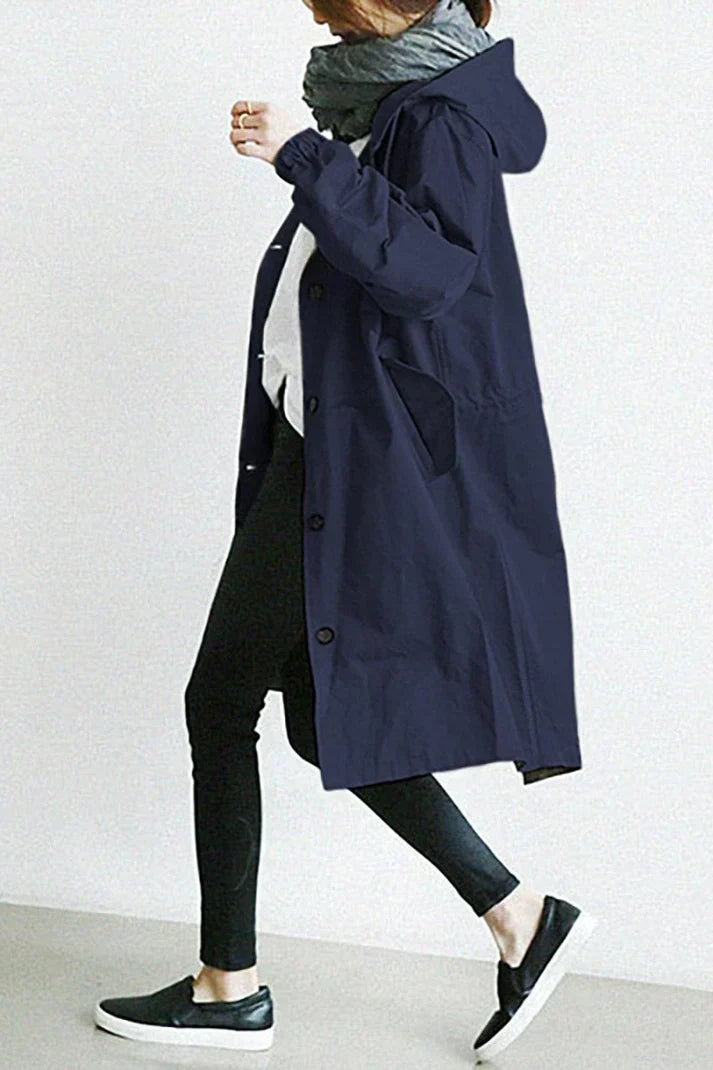 Wasserdichter Damen-Trenchcoat mit Kapuze – lang und warm