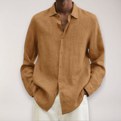 Camisa de linho com longa e longa e masculina - camisa de verão respirável em várias cores