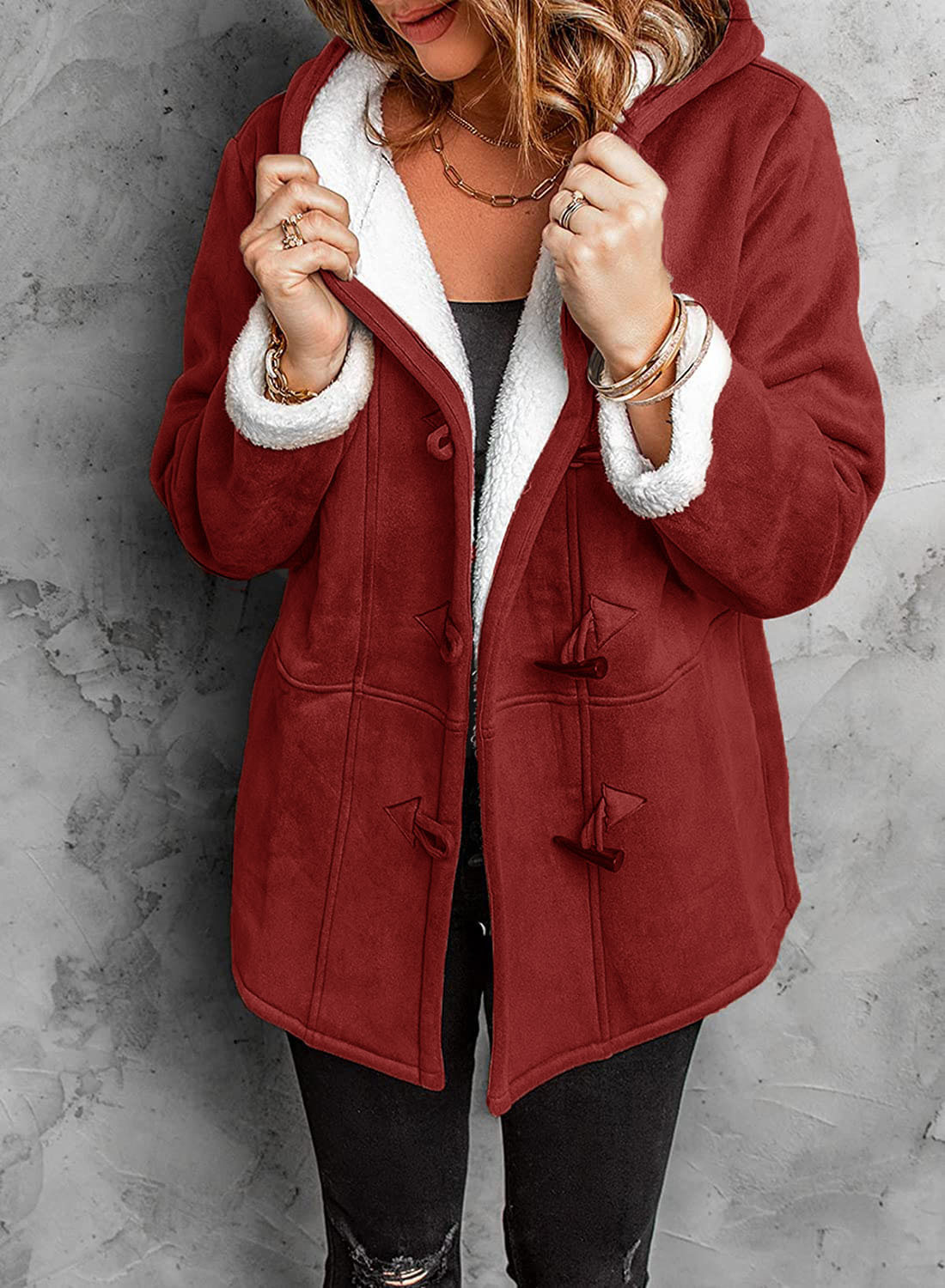 Damen Toggle-Wintermantel mit Kapuze und warmer Fütterung