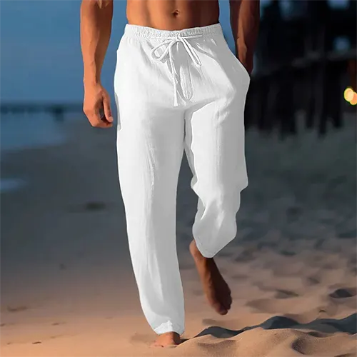 Calças de linho masculinas - corte reto - verão de verão