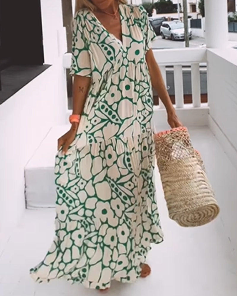 Amélie bedrucktes Kleid mit V-Ausschnitt - elegant und luftig für jeden Anlass