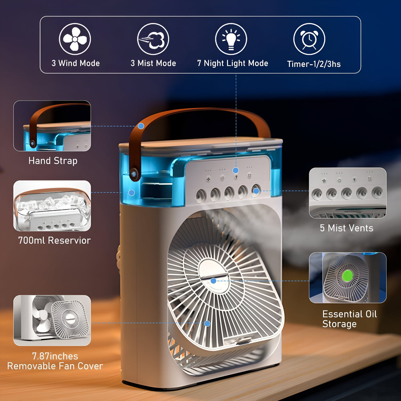 BreezeFlow | Resfriamento e umidificador do ar portátil 3 em 1
