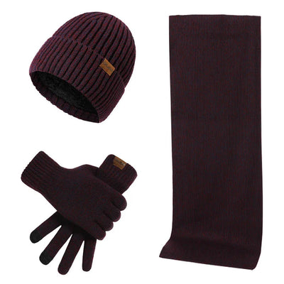 Conjunto casual de inverno com gorro, cachecol e luvas para homem