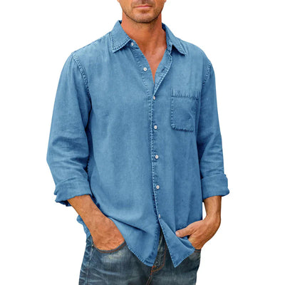 Camisa de cowboy longa -suspensa com botões masculinos