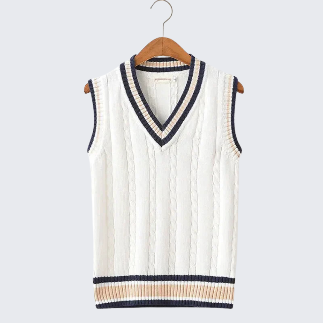 Christof - Camisola de malha para homem com decote em bico e sem mangas