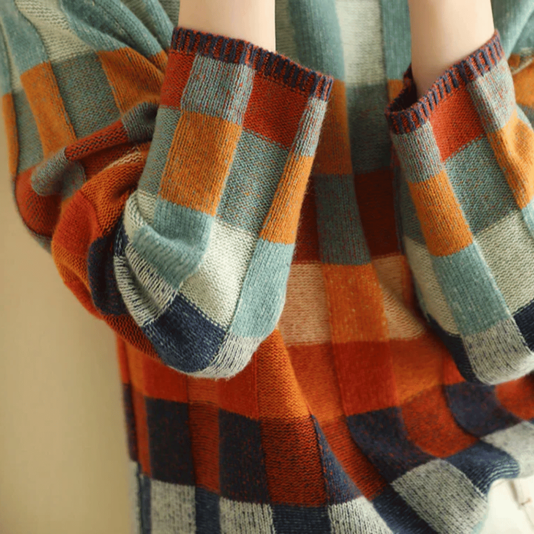 Suave jersey de caxemira de gola alta | Design elegante patchwork