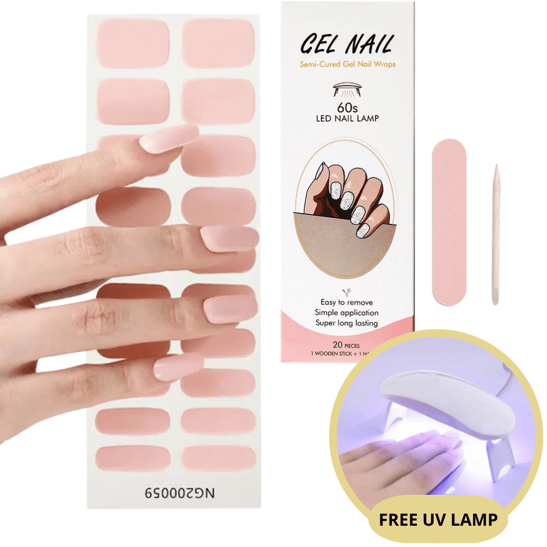 Set of nail gel stickers with UV lamp
