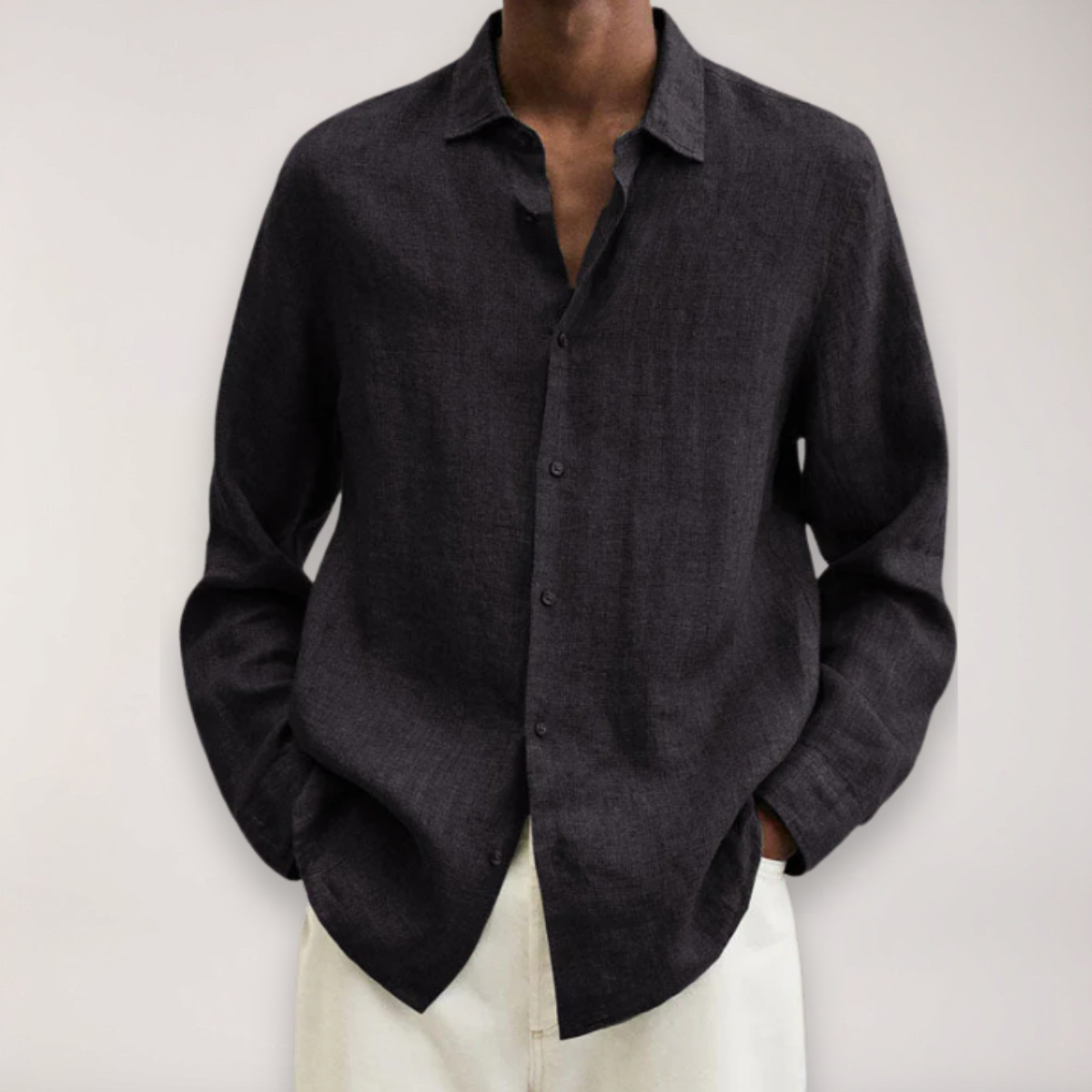 Camisa de linho com longa e longa e masculina - camisa de verão respirável em várias cores