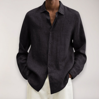 Camisa de linho com longa e longa e masculina - camisa de verão respirável em várias cores