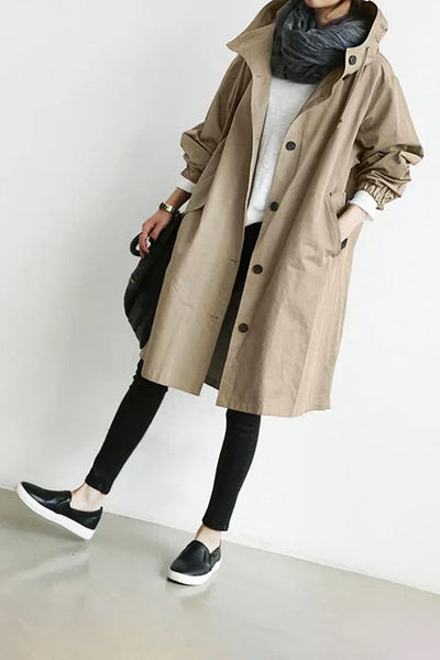 Gabardina feminina feminina com capuchón - longo e quente