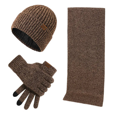 Conjunto casual de inverno com gorro, cachecol e luvas para homem