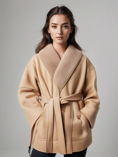 Jaqueta de inverno de couro elegante com forro de cabelo feminino