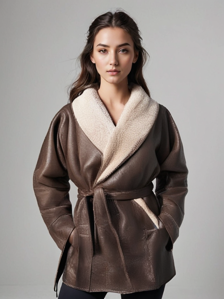 Jaqueta de inverno de couro elegante com forro de cabelo feminino