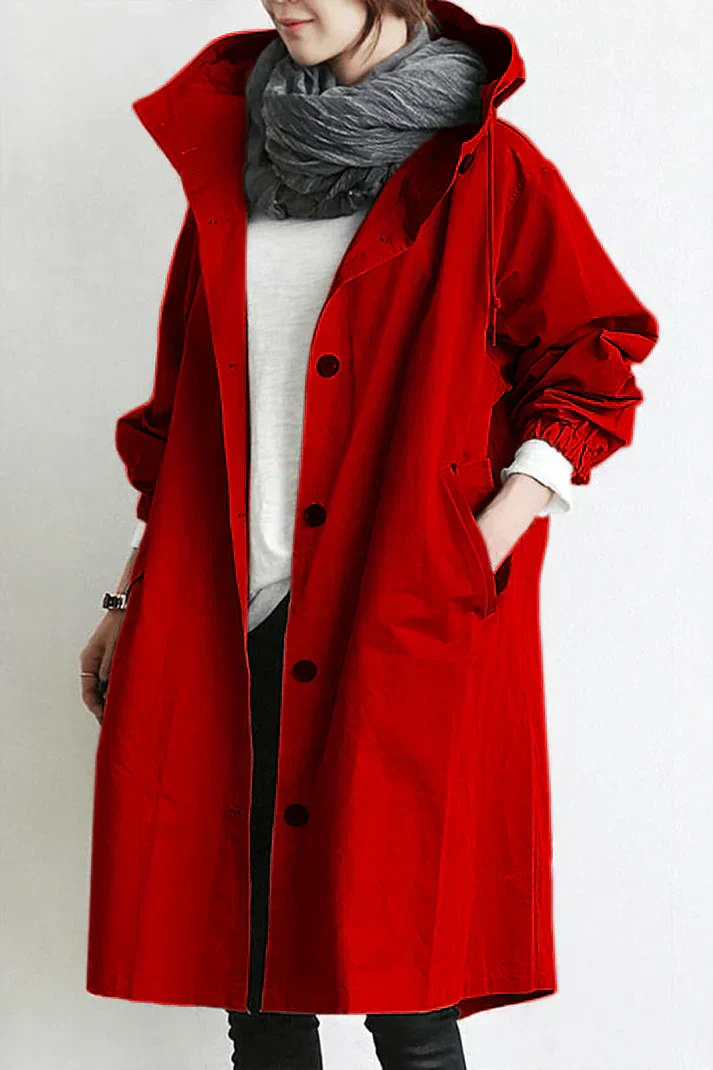 Wasserdichter Damen-Trenchcoat mit Kapuze – lang und warm