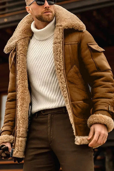 Jaqueta de couro de camelo elegante para homens