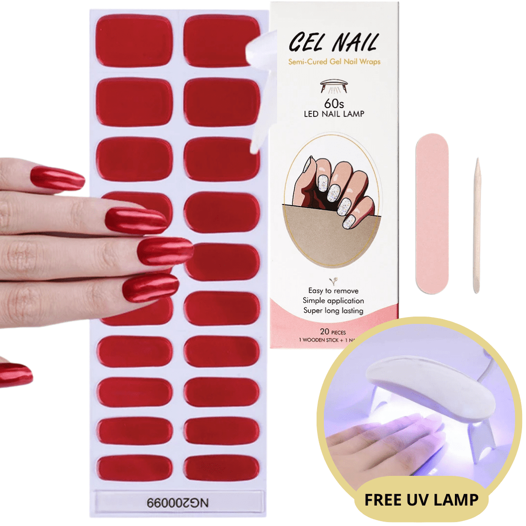 Set of nail gel stickers with UV lamp