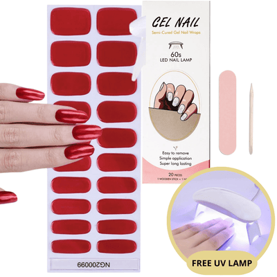 Set of nail gel stickers with UV lamp