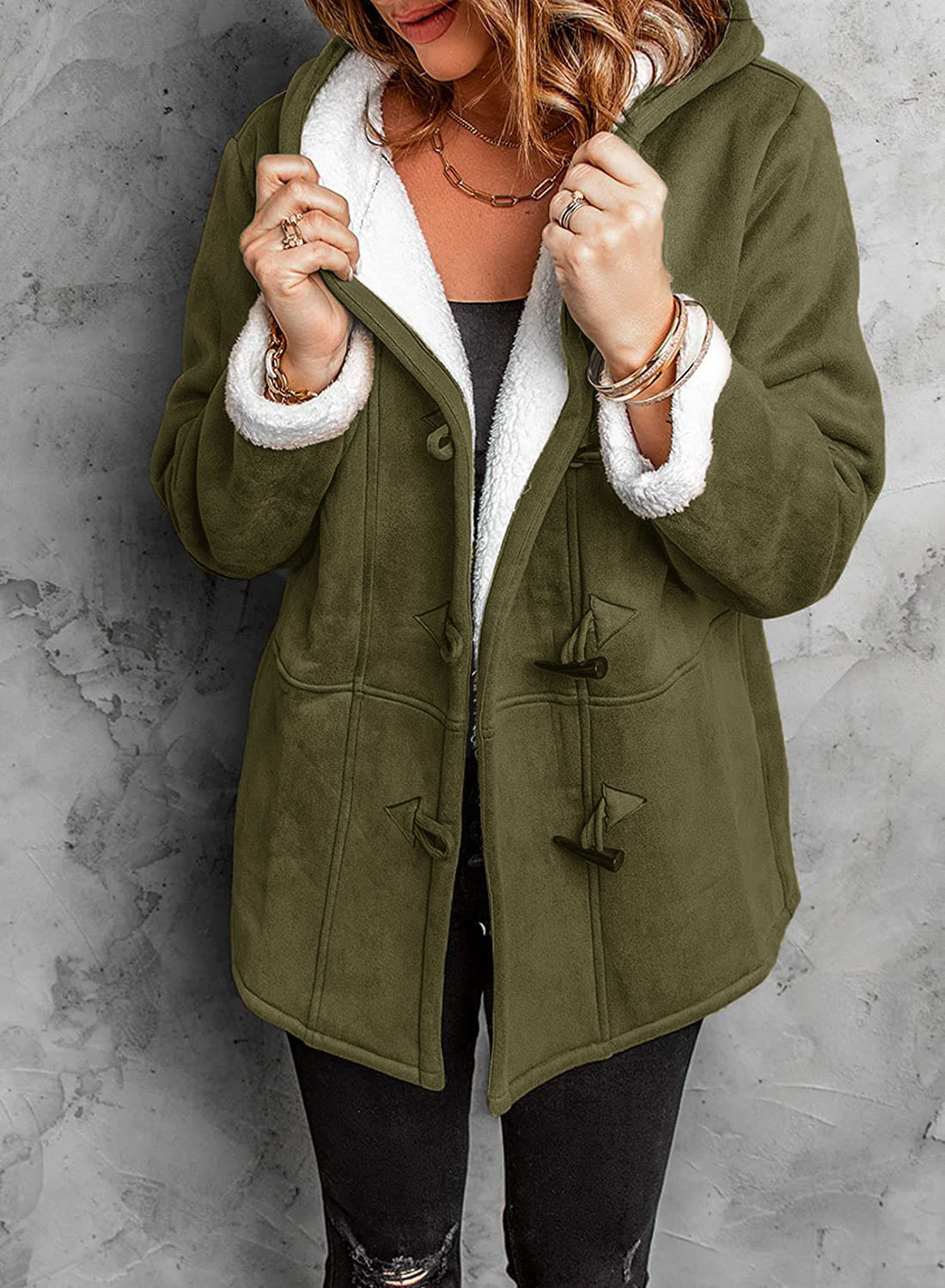 Damen Toggle-Wintermantel mit Kapuze und warmer Fütterung