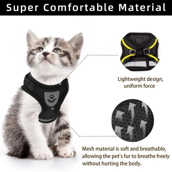 Arnés para gatos ajustable, transpirable y luminoso