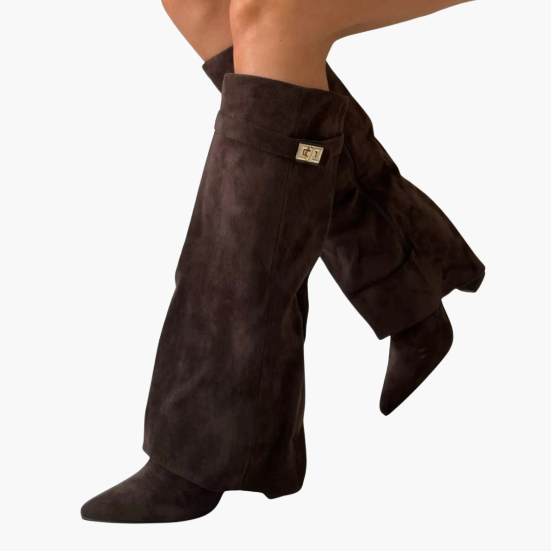 Stivali ortopedici in camoscio con tacco basso da donna