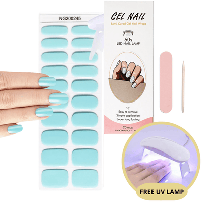 Set of nail gel stickers with UV lamp