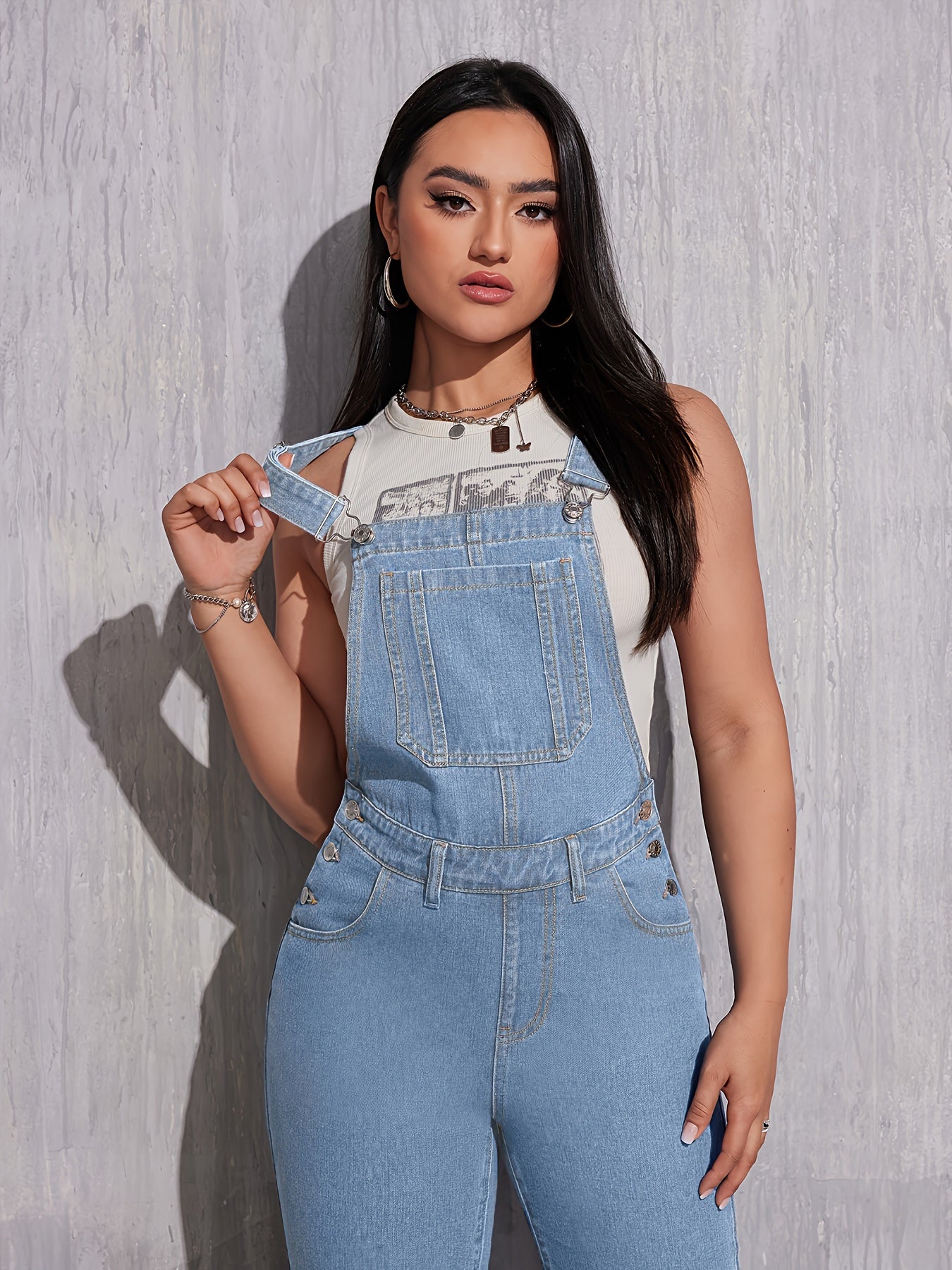 Kristine | Corte reto de macaco de cowboy azul claro