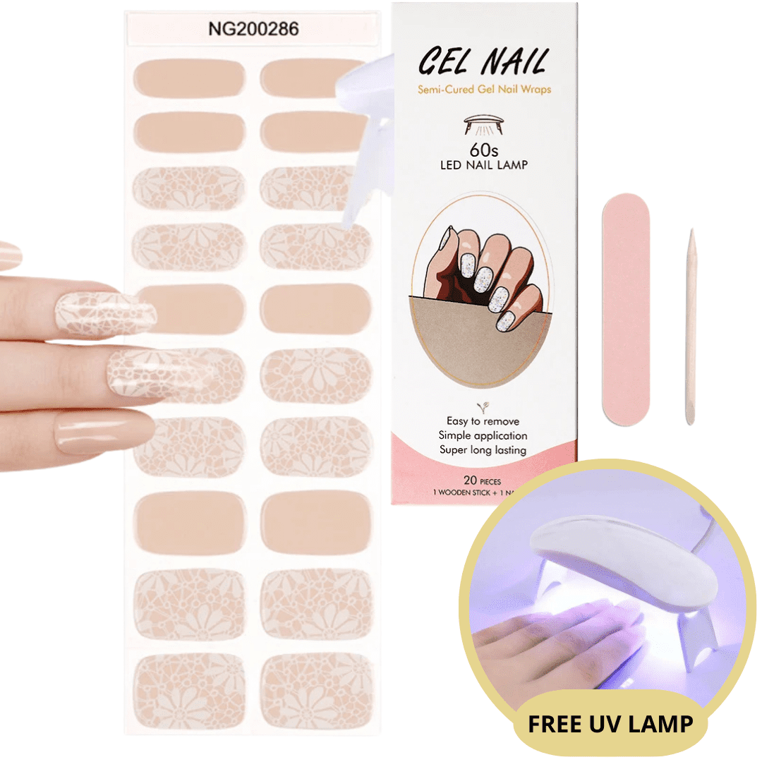 Set of nail gel stickers with UV lamp