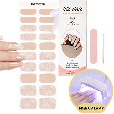 Set of nail gel stickers with UV lamp