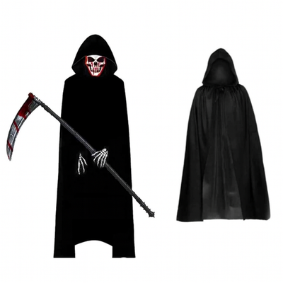 Conjunto Grimora | acessórios para Halloween capa, máscaras esqueleto e foice