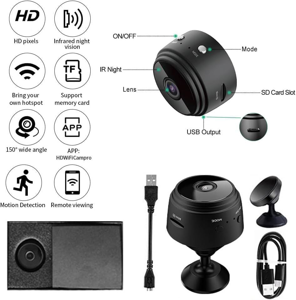 Eyecam Mini Caméra Espion : caméra de sécurité domestique compacte avec Wi-Fi