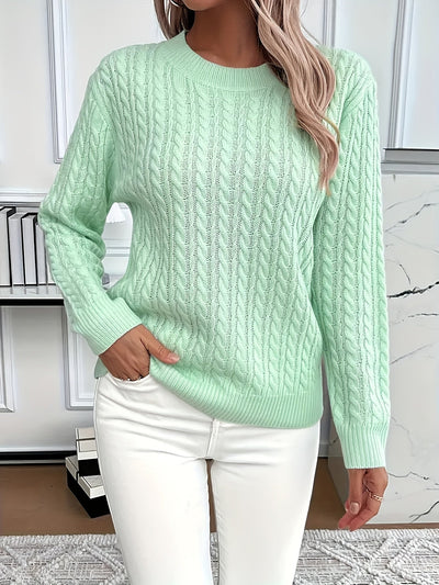 Pull en maille avec motif torsadé pour femme - Pull doux et élégant pour le printemps et l'automne