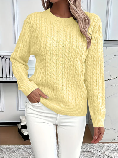Pull en maille avec motif torsadé pour femme - Pull doux et élégant pour le printemps et l'automne