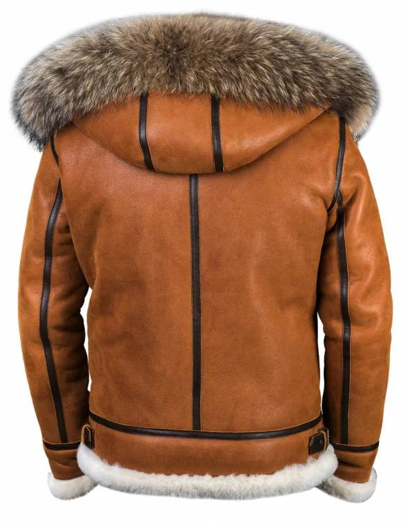 Meti - jaqueta de pele de ovelha com capuz de couro