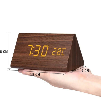 Réveil numérique en bois - écran LED, commande vocale, luminosité réglable