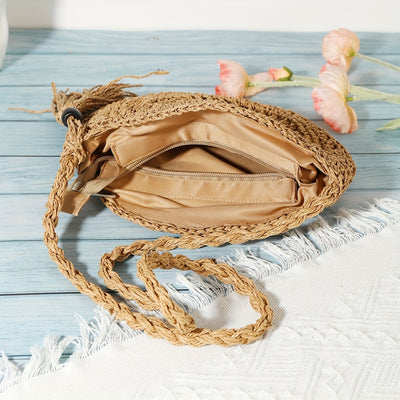 Amelia | Bolsa de crossbody geométrica redonda feita à mão com borlas