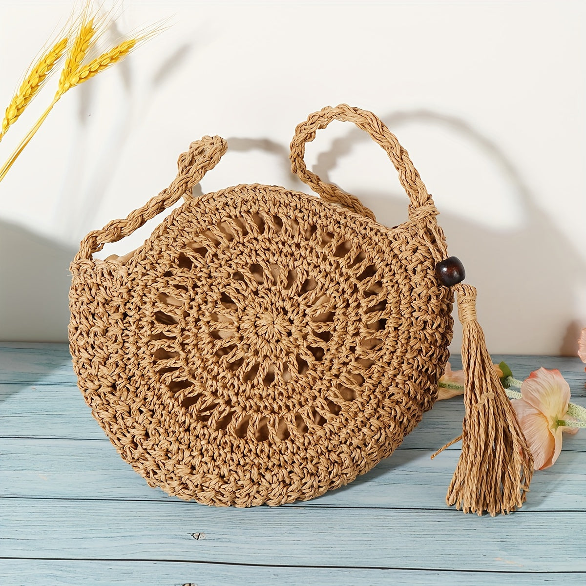 Amelia | Bolsa de crossbody geométrica redonda feita à mão com borlas