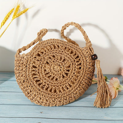 Amelia | Bolsa de crossbody geométrica redonda feita à mão com borlas