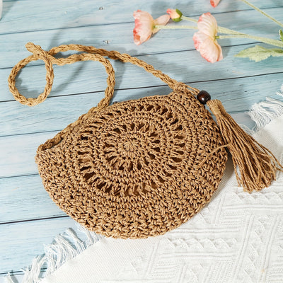 Amelia | Bolsa de crossbody geométrica redonda feita à mão com borlas
