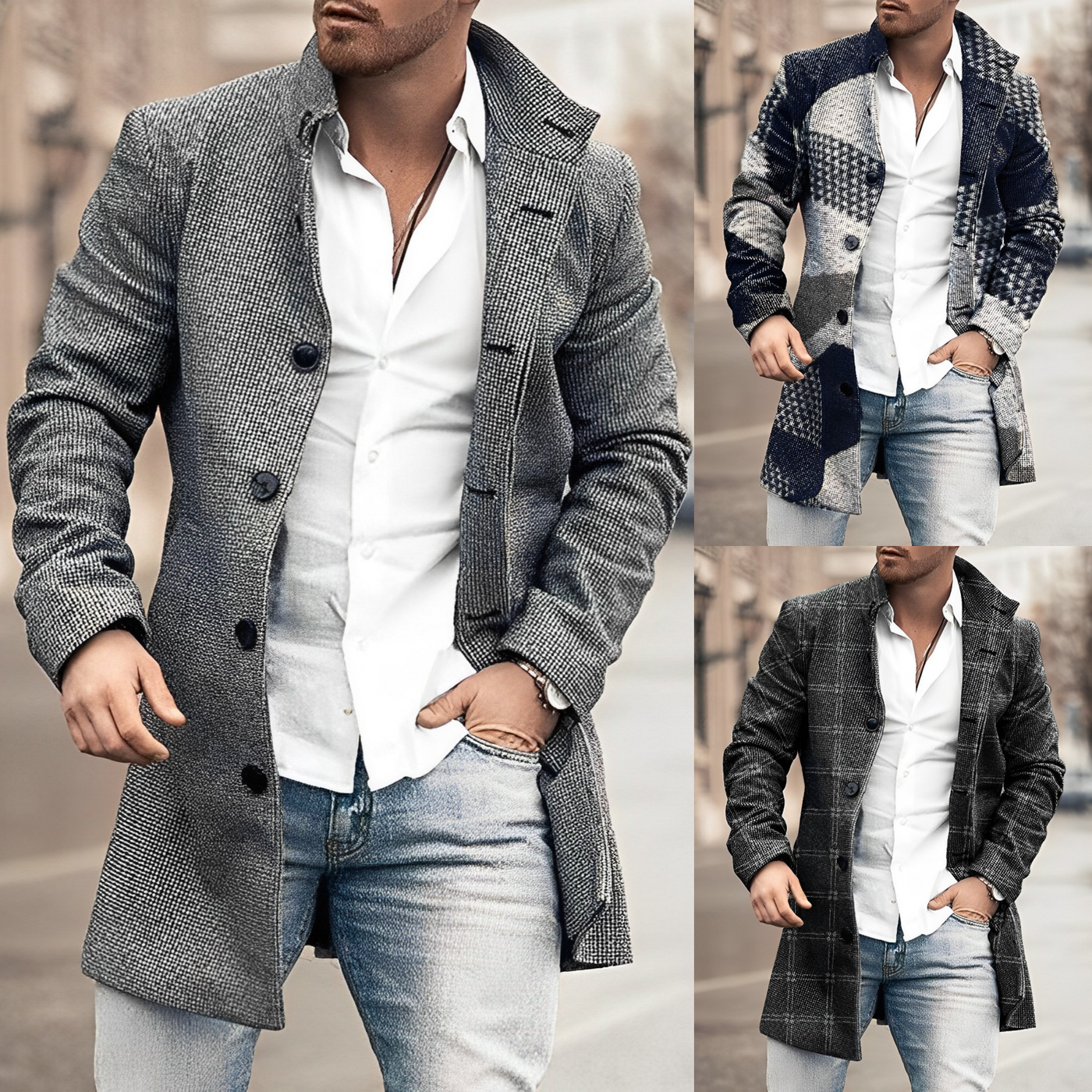 Casaco de lã para homens com botões de moda