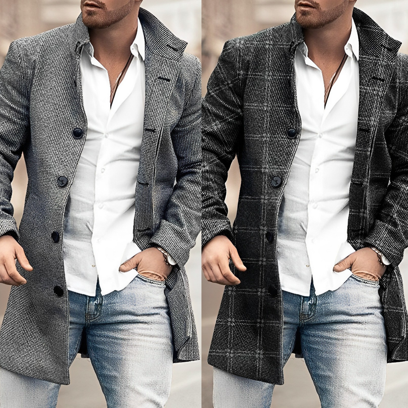 Casaco de lã para homens com botões de moda